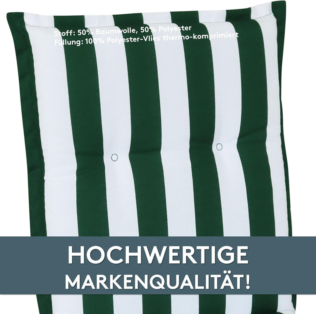 LILENO HOME Gartenstuhl Auflagen als [2er Set - Niedriglehner] in Blockstreifen Grün - bequeme Liege