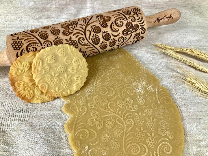ERDBEERE Geprägte Nudelholz. Teigroller für Teig & Plätzchen, Kuchen & Gebäck. Gravierte Nudelholz m