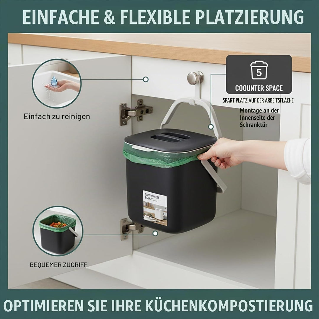 Kleiner Biomülleimer Küche, 4L Biomülleimer Küche mit Sieb - Geruchsneutral, Spülmaschinenfest für K