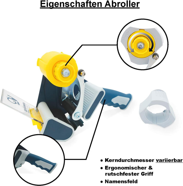 verpacking LowNoise Doppelkern Handabroller, für Klebebänder bis zu 50 mm Breite, auswechselbarem Me