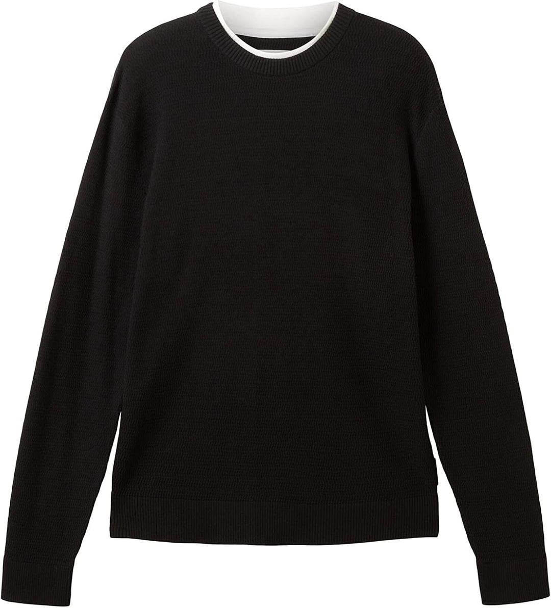 TOM TAILOR Denim Herren Denim 2-in-1 Pullover mit unterlegtem Kragen S 29999 - Black, S 29999 - Blac