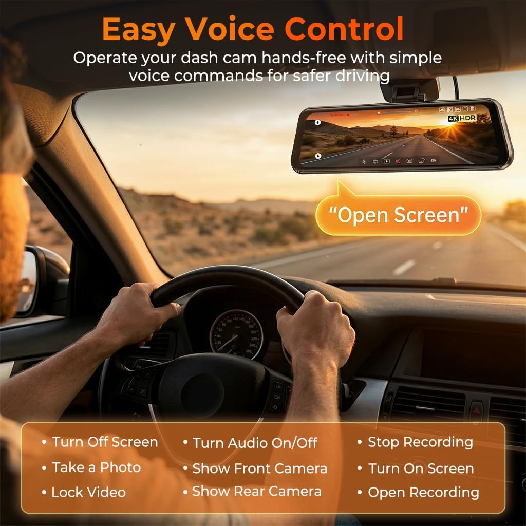12 Zoll Rückspiegel Dashcam, 4K UHD Frontkamera & 2.5K Rückfahrkamera fürs Auto, mit ADAS BSD LCA Sm
