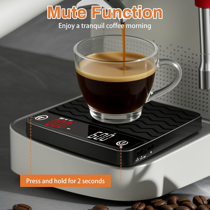 Kaffee Waage mit Timer, Espresso Waage 2kg/0,1g Präzisionswaage, Wiederaufladbare Küchenwaage mit LE