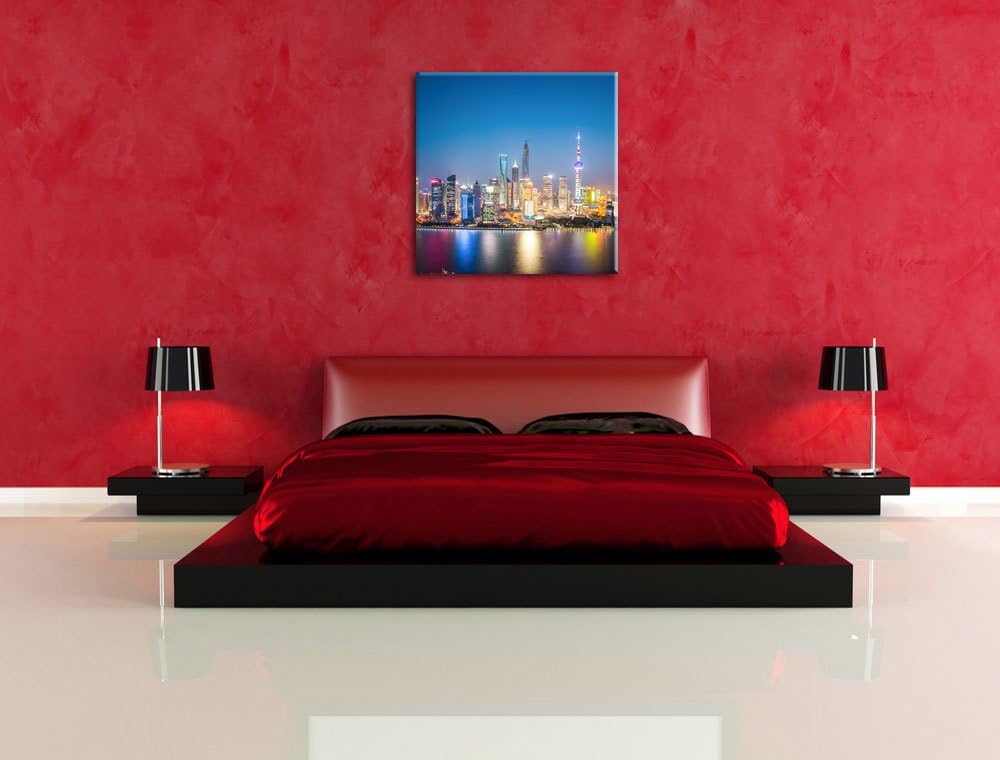 Shanghai Skyline, Format: 70x70 auf Leinwand, XXL riesige Bilder fertig gerahmt mit Keilrahmen, Kuns