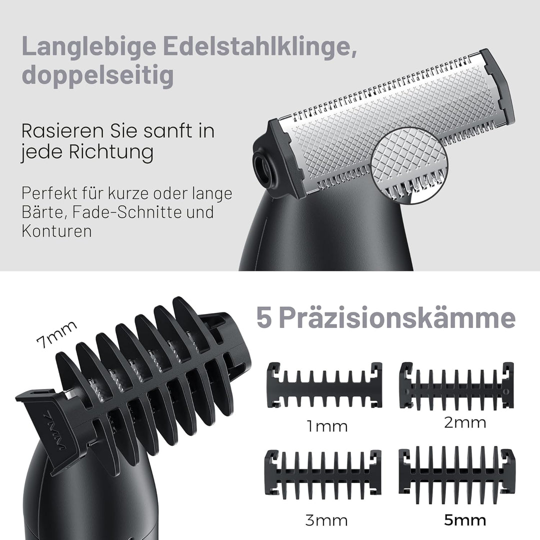 BarberBoss 3-in-1 Präzisionstrimmer Herren Bart- und Haarpflegeset für Männer, Körperpflege, Nasen-