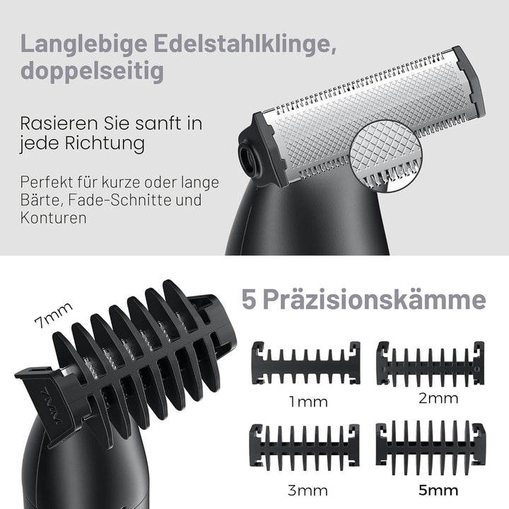 BarberBoss 3-in-1 Präzisionstrimmer Herren Bart- und Haarpflegeset für Männer, Körperpflege, Nasen-