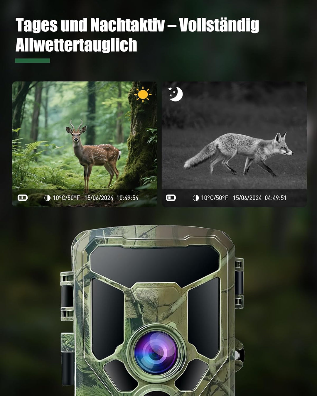 4K WLAN Wildkamera mit App 64MP HD Wildtierkamera mit 940nm Nachtsicht Bewegungsmelder WiFi Jagdkame