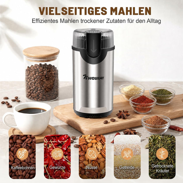 Kaffeemühle 300W Kaffeemühle Elektrisch und Gewürzkapazität bis zu 80 g Kaffeebohnen Klingen aus ros