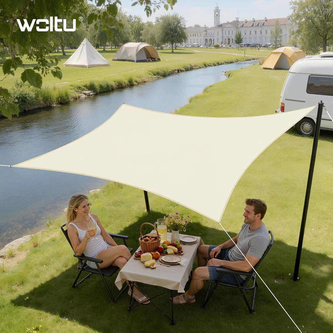 WOLTU Sonnensegel Quadrat 2x2m Creme wasserabweisend Sonnenschutz Polyester Windschutz mit UV Schutz