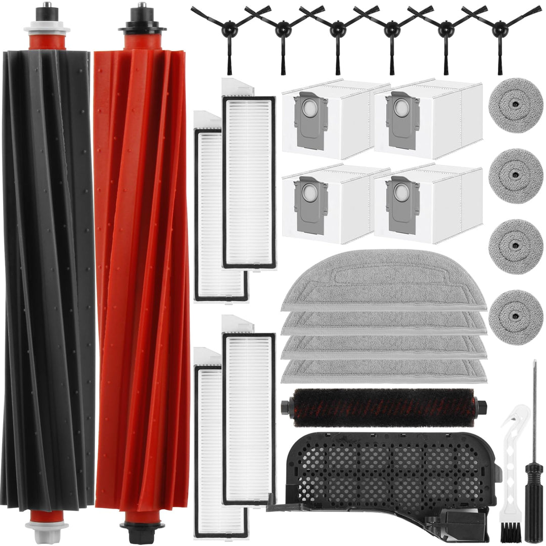 28 Stück Zubehör für Roborock S8 MaxV Ultra Saugroboter, 2 Hauptbürste 4 Staubbeutel 4 Wischtücher 4