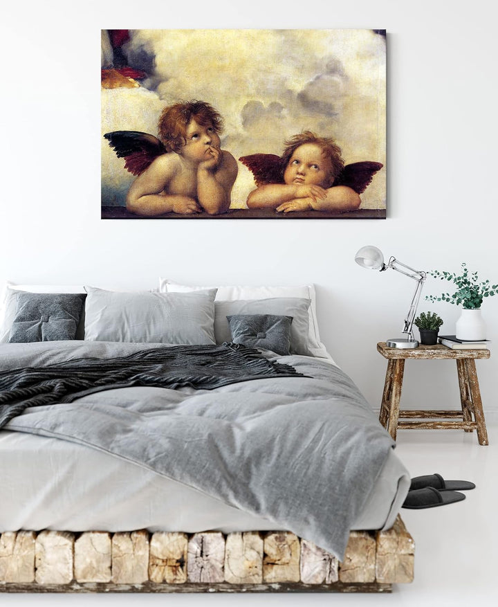 Raffael - Sixtinische Madonna zwei Engel als Leinwandbild / Grösse: 100x70 cm / Wandbild / Kunstdruc