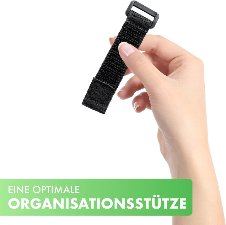 5x dehnbare Klett Kabelbinder 20 cm schwarz elastisch mit Schnalle - 20 mm breit - wiederverschliess