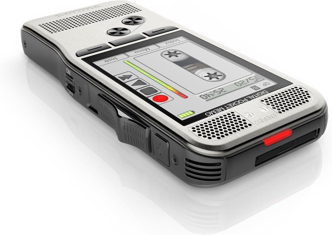 Philips Pocket Memo Digitales Diktiergerät DPM7000 Schiebeschalter-Bedienung, 2 Mikrofone für Stereo