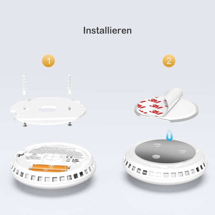 Rauchmelder WLAN mit Magnethalterung, Rauchmelder vernetzt mit app Feuermelder Funkrauchmelder Batte