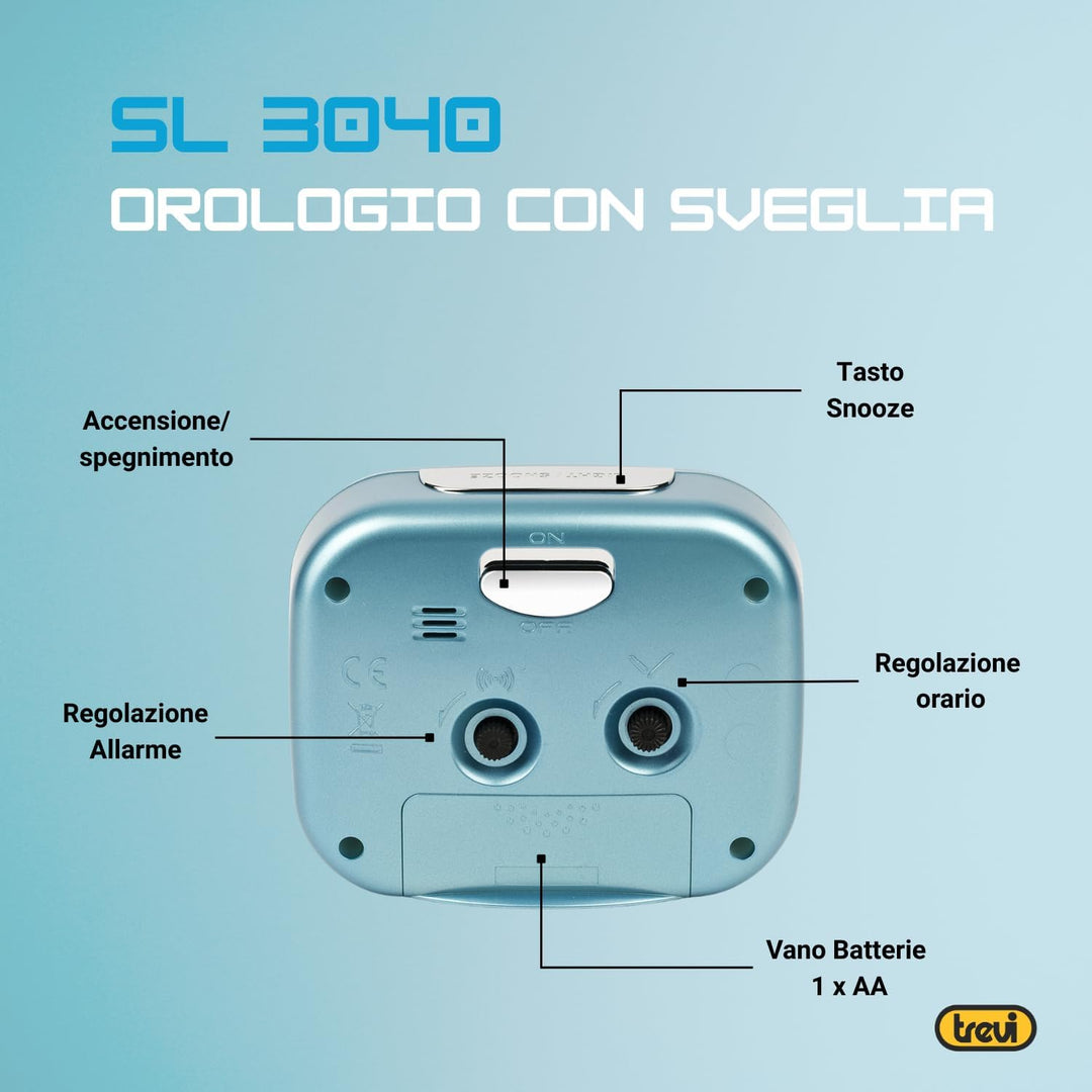 Trevi Retro Nachttisch/Reisewecker mit LED-Hintergrundbeleuchtung und leisem Sweep-Sekundenzeiger, K