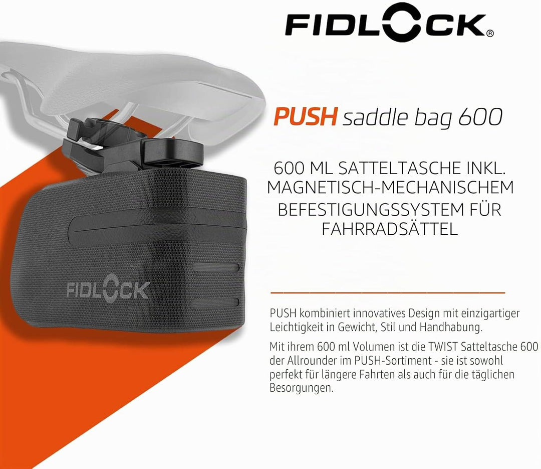 Fidlock 9175 Unisex – Erwachsene Bag 600 + Saddle Base Satteltasche mit Halterung, schwarz, 600ml