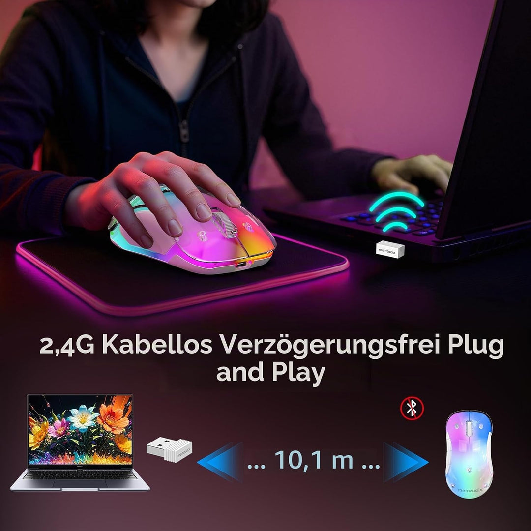 memzuoix LED Kabellose Maus – Wiederaufladbare 2.4G Optische Maus mit Magnetischer Abdeckung, Sanfte