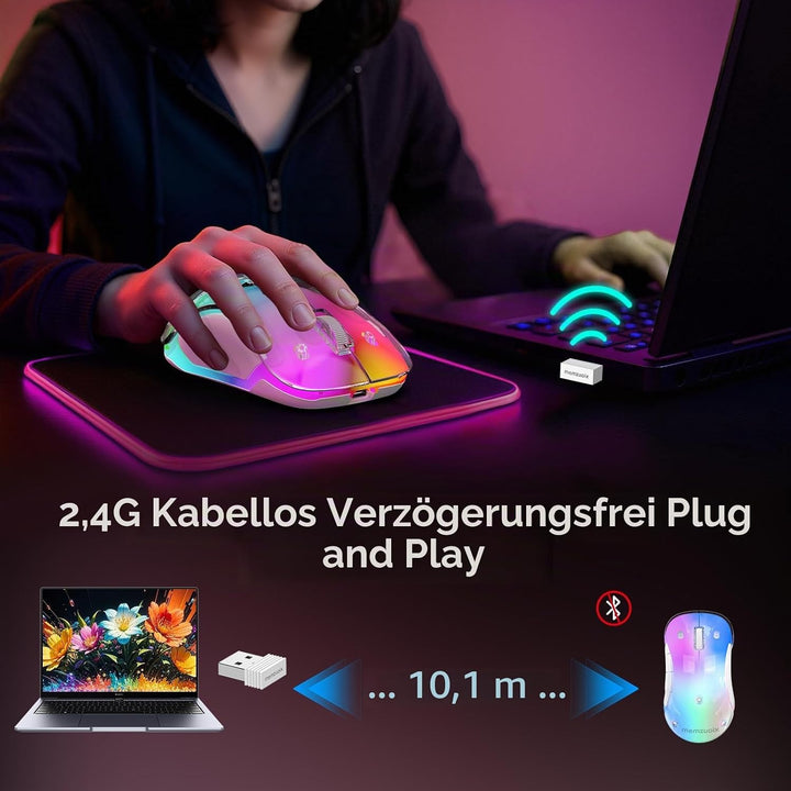 memzuoix LED Kabellose Maus – Wiederaufladbare 2.4G Optische Maus mit Magnetischer Abdeckung, Sanfte
