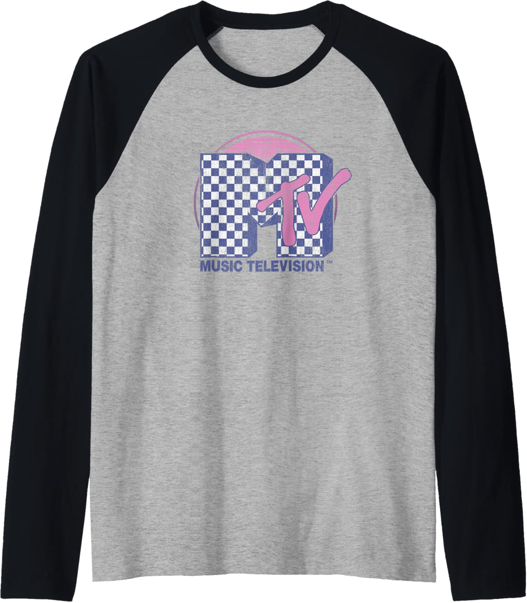 MTV Checkered Pattern Sunset Color Fill Logo Raglan