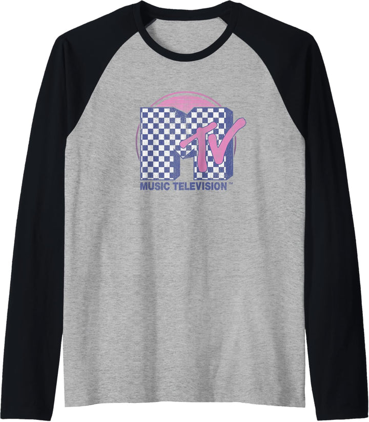 MTV Checkered Pattern Sunset Color Fill Logo Raglan