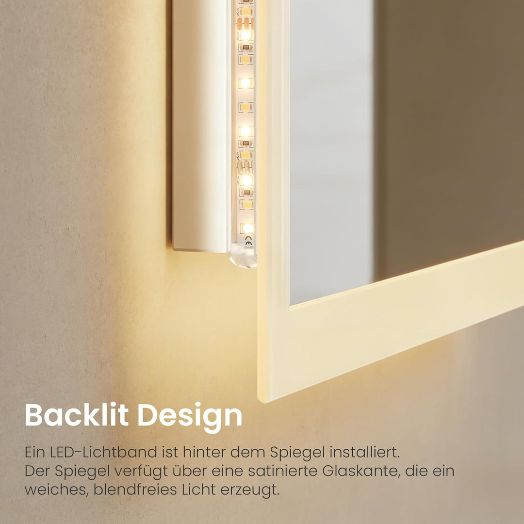 Heilmetz Badspiegel mit Beleuchtung 120x60cm, LED Badezimmerspiegel mit 3000K Warmweisses und 6500K