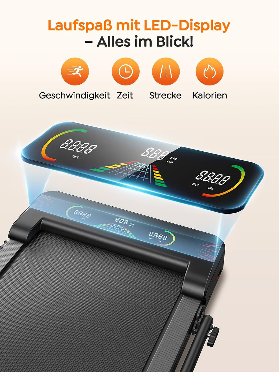 Laufband für Zuhause &amp; Büro Klappbar, Walking Pad mit Steigung - 9% Neigung | 1–12 km/h, 120 kg, LED
