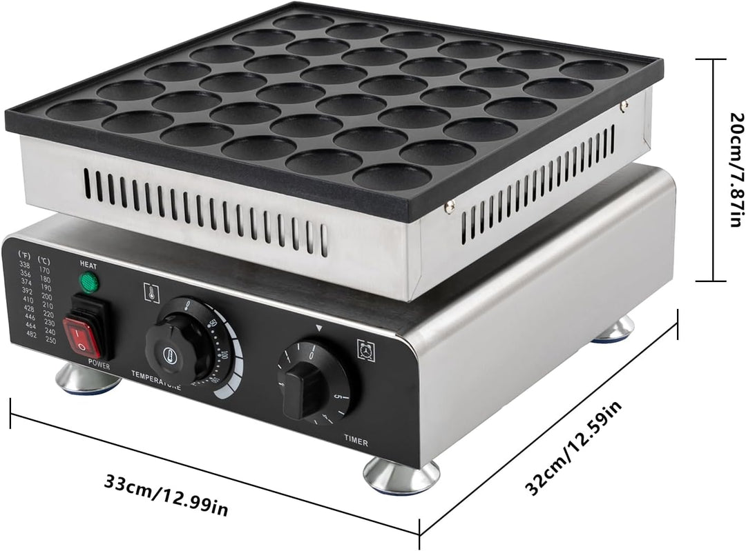 Mini-Pfannkuchenmaker 36 Löcher Dutch Pancake Maker mit Timer 50-300°C 900W Antihaftbeschichtung Pof