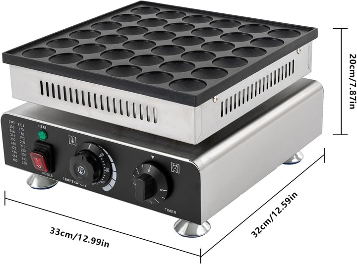 Mini-Pfannkuchenmaker 36 Löcher Dutch Pancake Maker mit Timer 50-300°C 900W Antihaftbeschichtung Pof