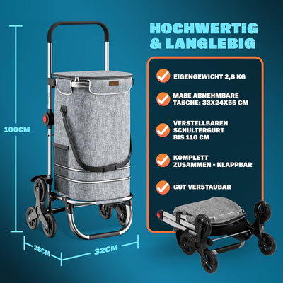 Monzana 2in1 Einkaufstrolley 38 L Klappbar Abnehmbare Tasche 6 Rollen Treppensteiger Einkaufswagen E