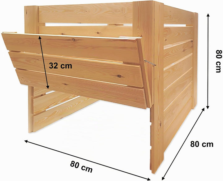 MG Design Holz Komposter 80 x 80 cm – Gartenkomposter aus Holz mit Klappe, Stabiler Kompostbehälter