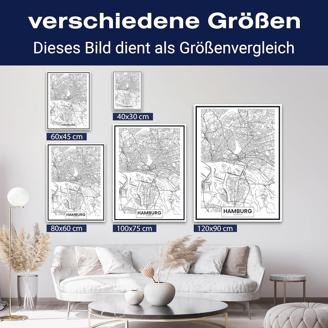 wandmotiv24 Stadt Karte als Leinwandbild, 100x75cm, Hochformat, Hamburg, Deutschland, Plan, Nordsee,