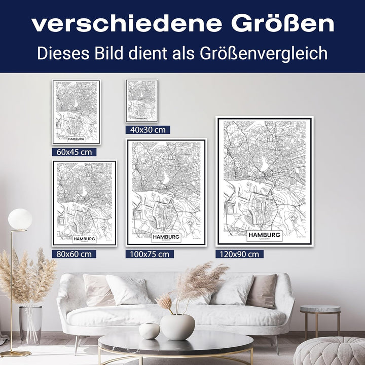 wandmotiv24 Stadt Karte als Leinwandbild, 40x30cm, Hochformat, Hamburg, Deutschland, Plan, Nordsee,