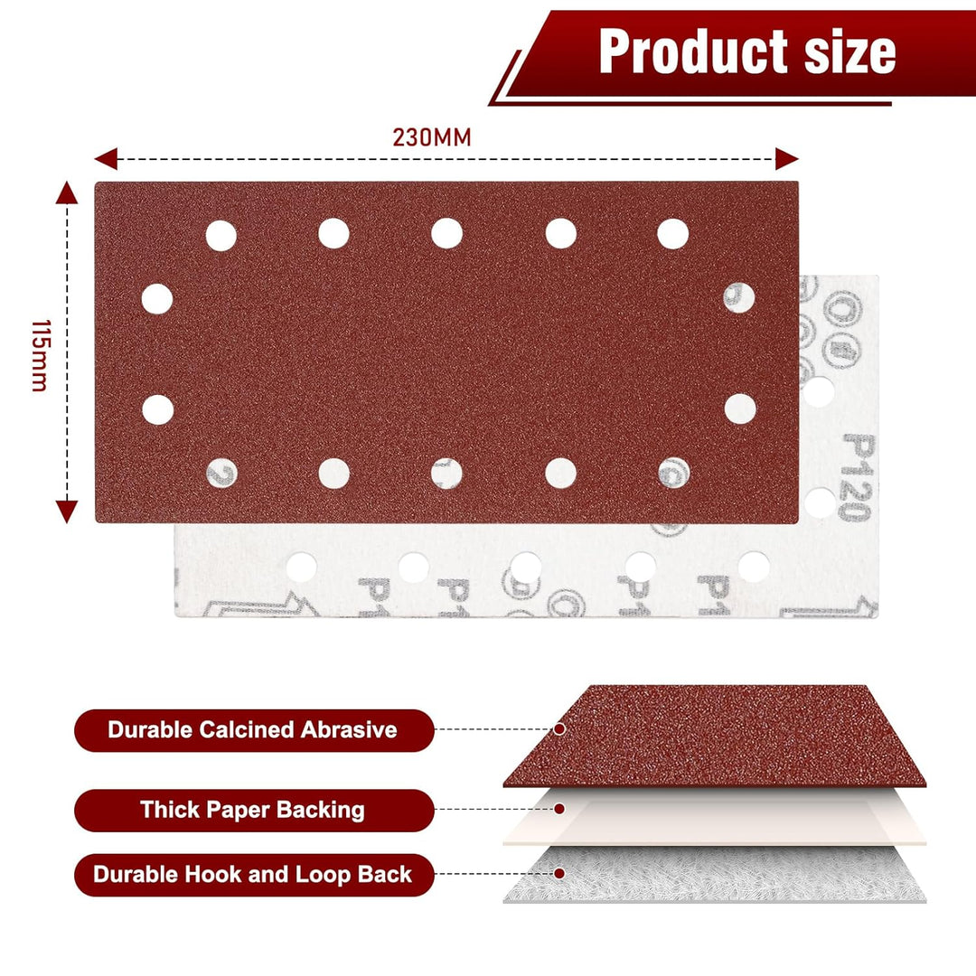 BIGP Schleifpapier Set 50 Stück (230x115 mm) - Klett-Schleifblätter für Schwingschleifer mit 14-Loch