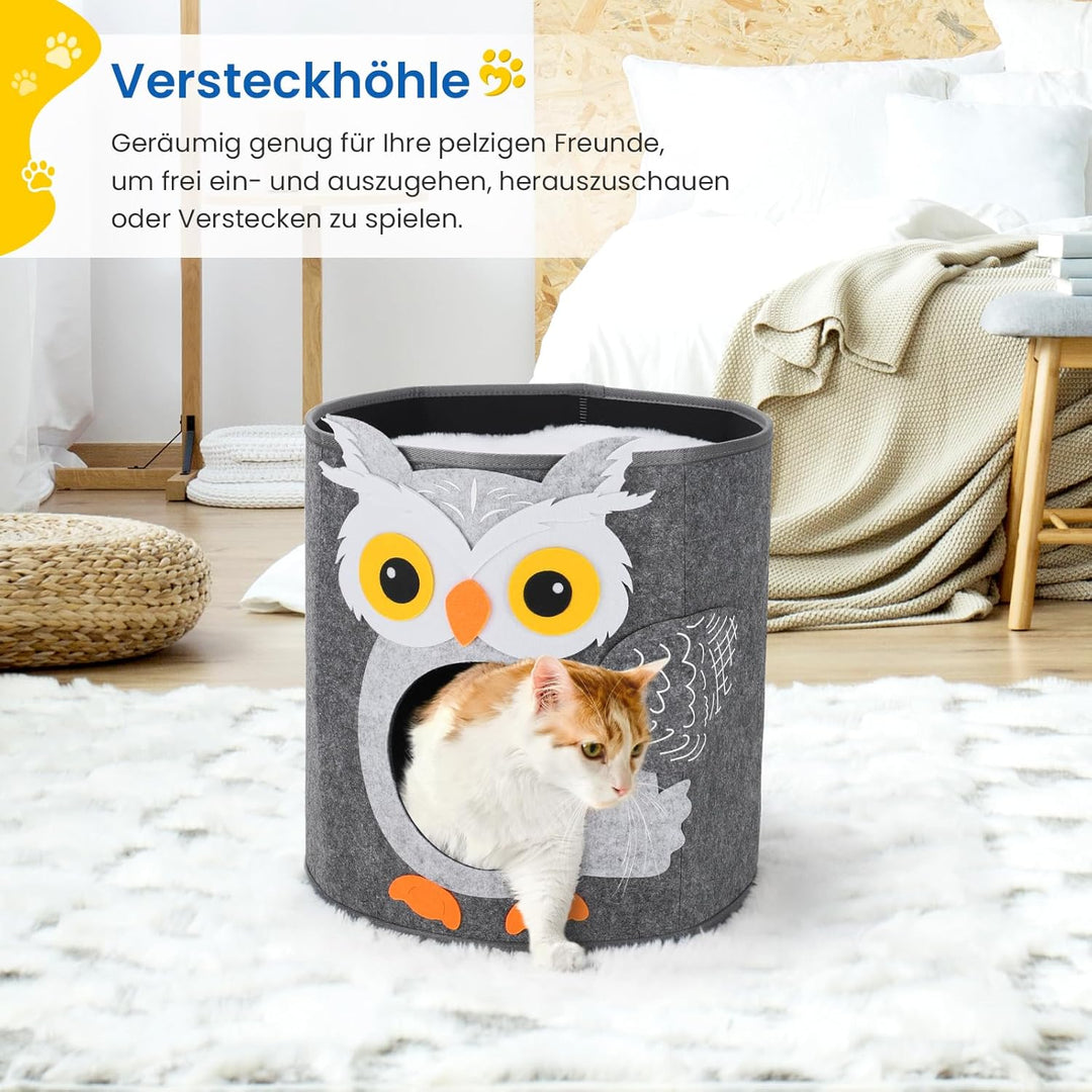 Dripex Katzenhöhle 2 Etagen Katzenhaus aus Filz inkl. Kissen Kuschelhöhle für Mietze Katzen zum Schl