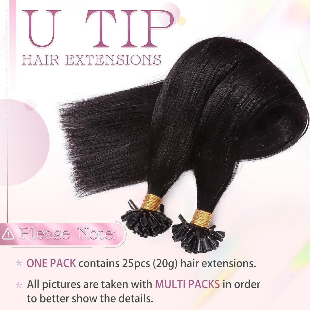 Elailite Bondings Extensions Echthaar Haarverlängerung Schwarz U-tip Keratin Haar Extension Glatt 25