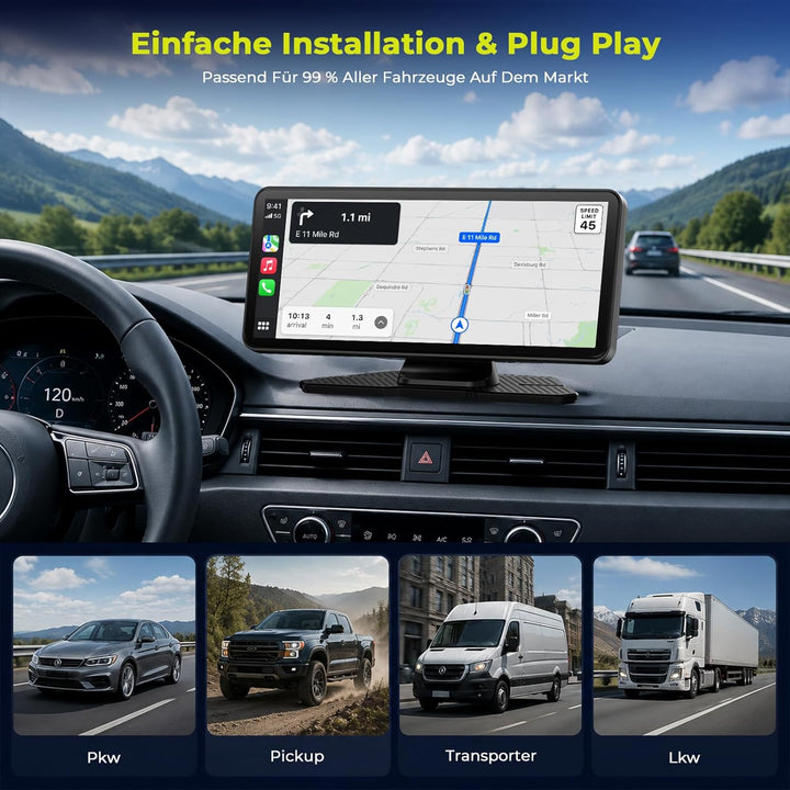 LAMTTO Wireless CarPlay Android Auto Display mit Dashcam 2,5K+1080P, Tragbares 6,86 Zoll HD Touchscr