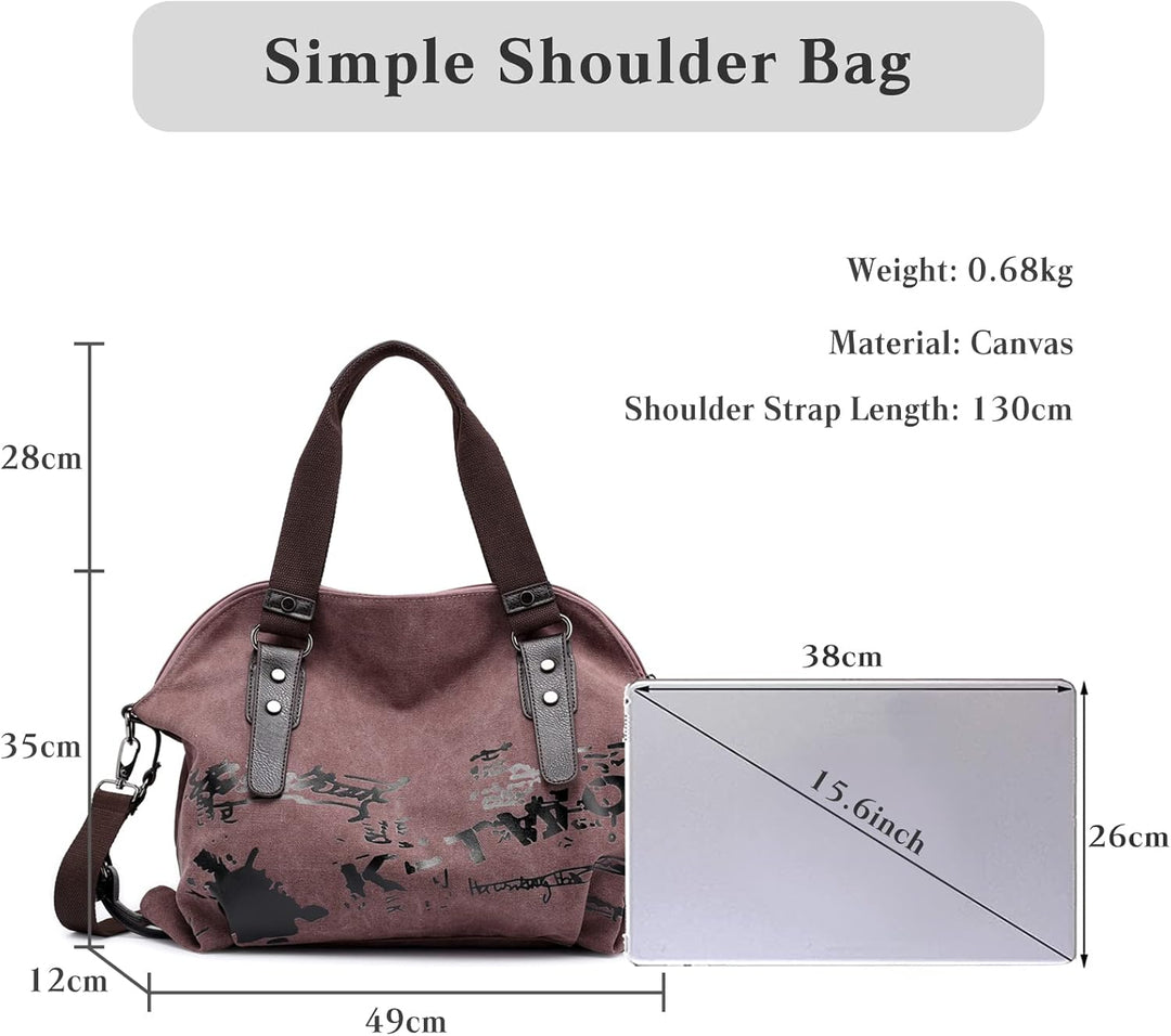 PORRASSO Casual Schultertasche Damen Umhängetasche Grosse Handtasche Frauen Segeltuch Henkeltasche H