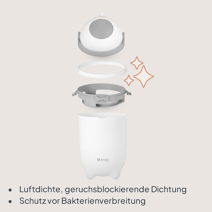 Lionelo Purebin – Windeleimer geruchsdicht, für universelle Beutel (ohne Kassette), Einhand-Bedienun