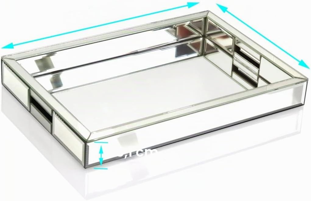 Quadratisches silberfarbenes Spiegeltablett, Grösse 27.9 cm Längex35.6 cm Breitex5.1 cm Höhe, verspi