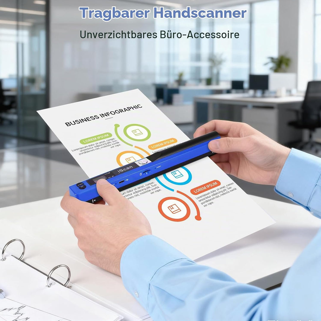 AOZBZ Tragbarer Dokumentenscanner Blau 900 DPI Handlicher USB-Bildscanner A4 Farbfoto Mobiler Scanne