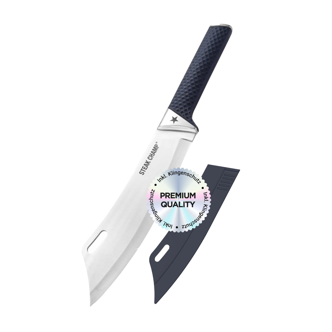 STEAK CHAMP BBQ Pro Kochmesser 22cm, Klinge aus hochwertiger Stahllegierung X50CrMoV15 (Klingenstahl