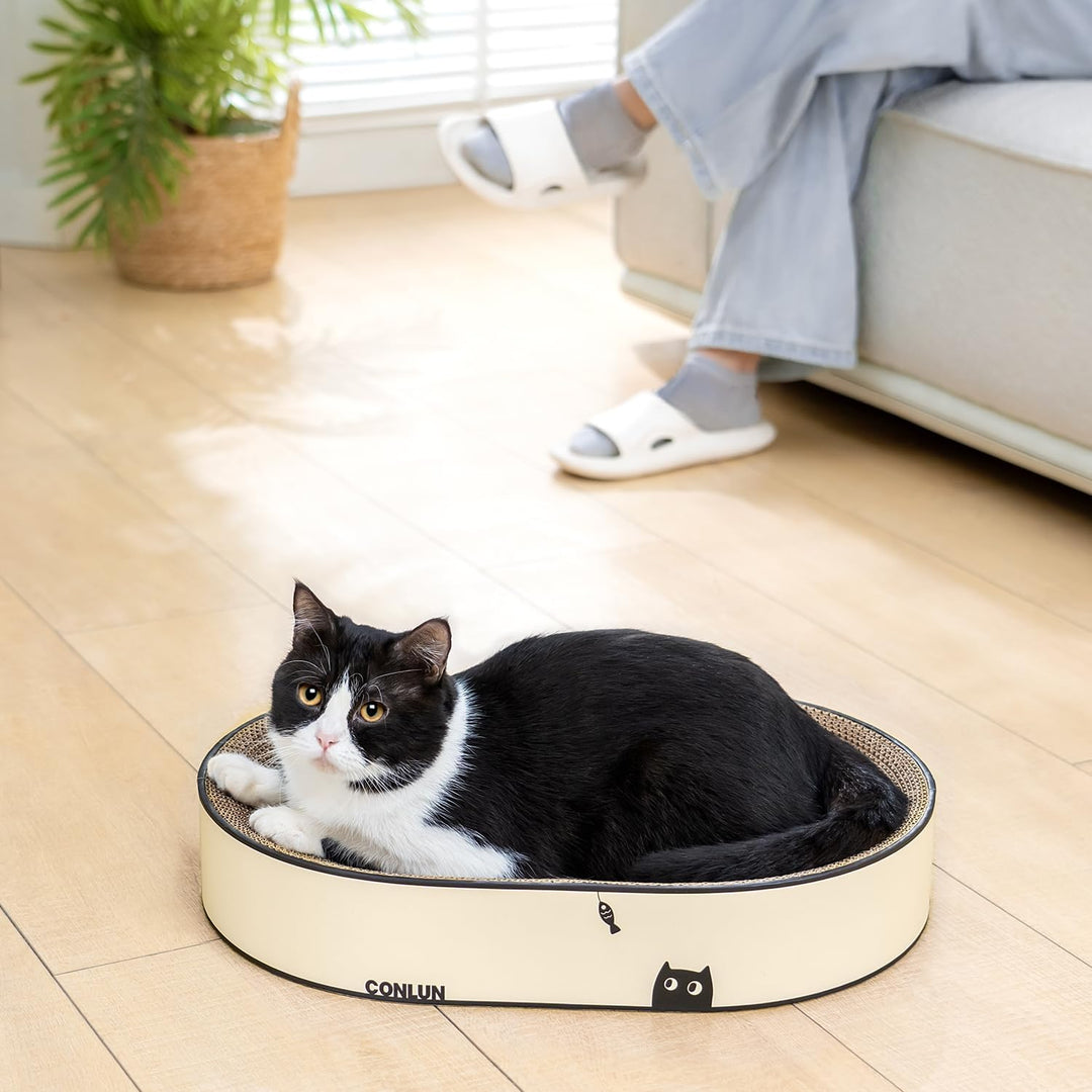 Conlun Ovales Katzen-Kratzbrett aus Pappe, Geschlossener Boden, Grosse | 2-in-1 Kratzlounge, Stabile