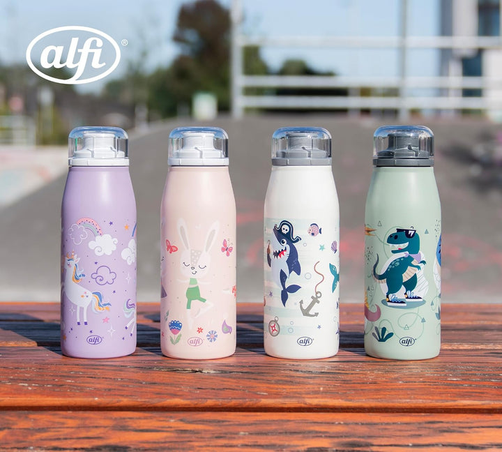 alfi KIDS ISO BOTTLE 350ml, grün mit Dinos, Isoliertrinkflasche Kinder Edelstahl, absolut dichter Dr