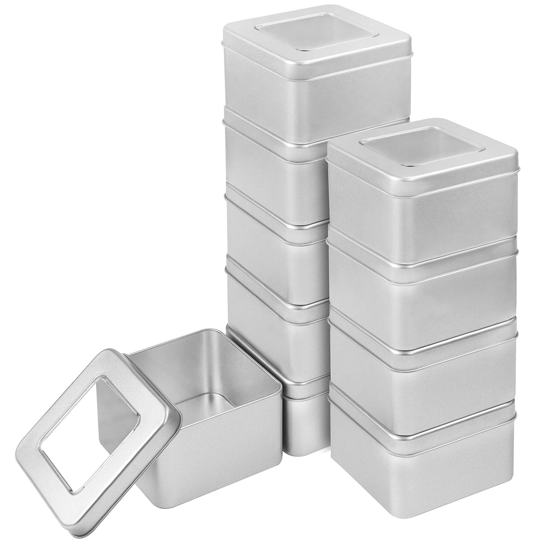 Kurtzy Silber Metalldosen mit Deckel (10er Pack) 9x9xH5,7cm Kleine Metall Boxen Tragbare Leere Metal