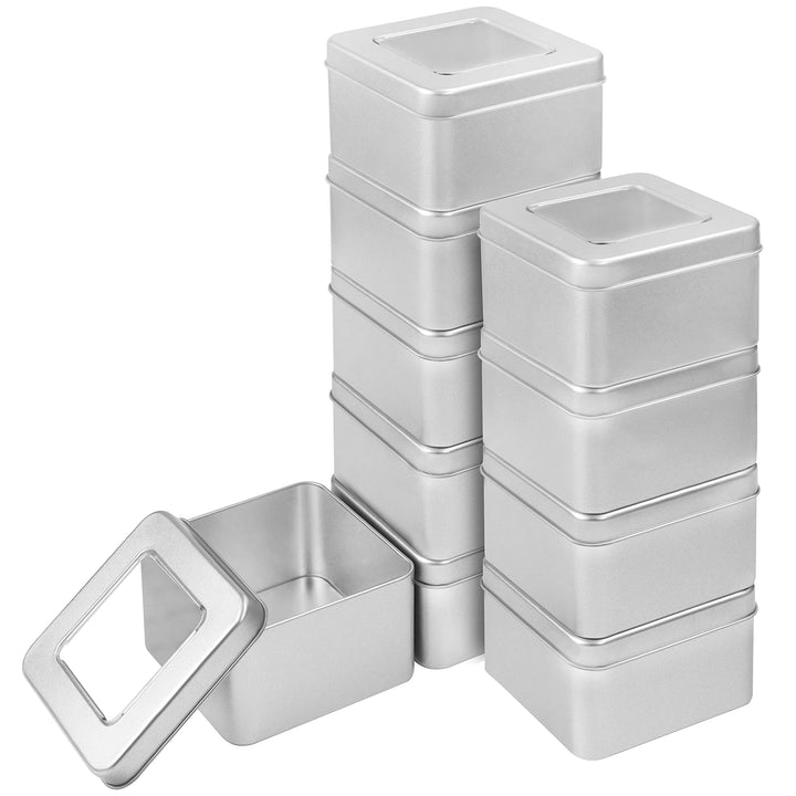 Kurtzy Silber Metalldosen mit Deckel (10er Pack) 9x9xH5,7cm Kleine Metall Boxen Tragbare Leere Metal