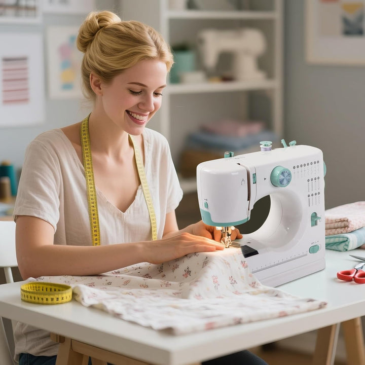 Nähmaschine für Anfänger und Kinder, Qoosea 16 Stichmuster Overlock Nähmaschine Einfach zu Bedienen,