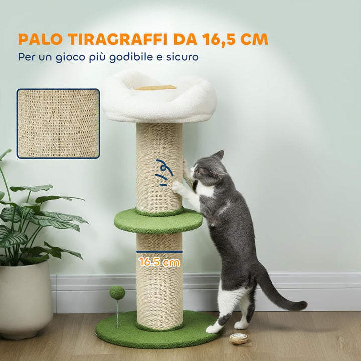 PawHut Kratzbaum mit Blumen mit 3 Ebenen, Höhe 92 cm, Kratztonne für Katzen mit extra Dicker Stange,