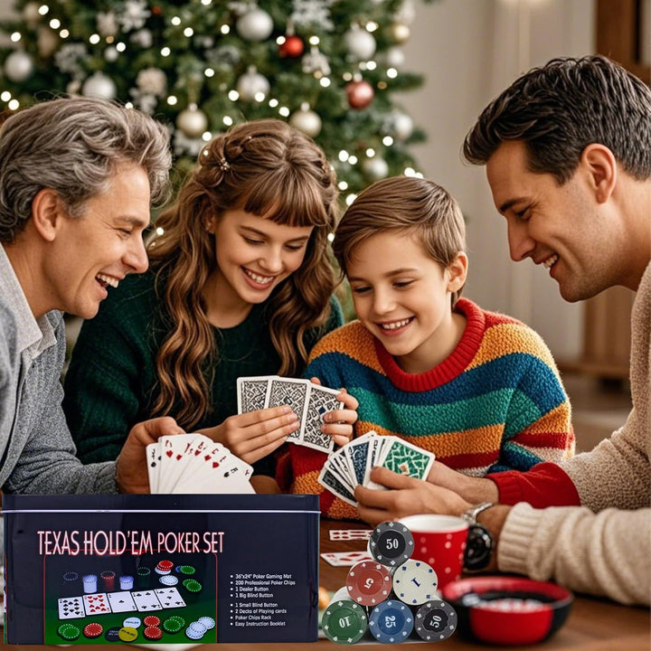 powerking Pokerset für Texas Holdem, Blackjack 200 Chips Pokerset mit Tischdecke Spiel für Familie F