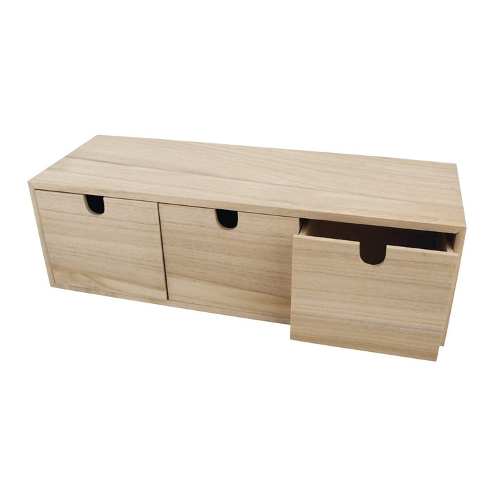 Rayher 6190300 Holzkommode mit 3 Schubladen, natur, 37,5 x 13 x 11,5 cm, Holz Kommödchen, Schubladen