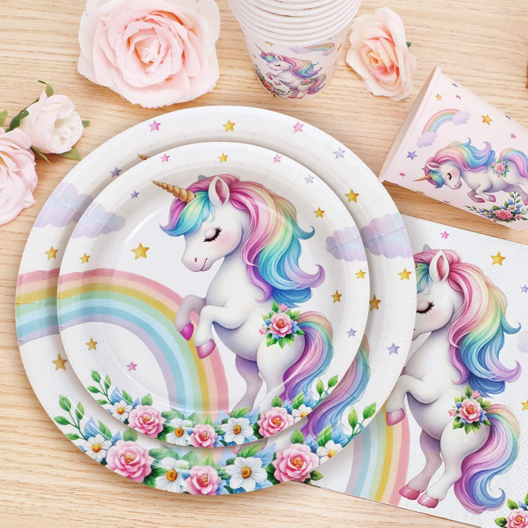 Heboland Einhorn Deko Kindergeburtstag Pappteller Set für 25 Gästen, 125pcs Einhorn Pappteller Pappb